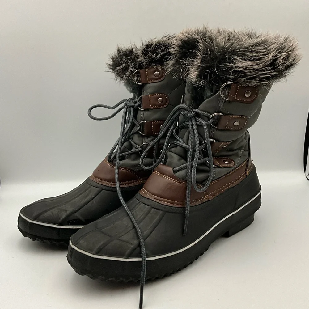 Tascia Boots Size 9 Fur-Lined Black Winter Boots Brown Trim